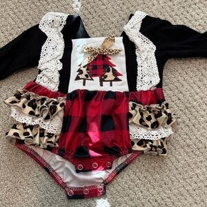 Festive Baby Romper with Lace and Ruffles